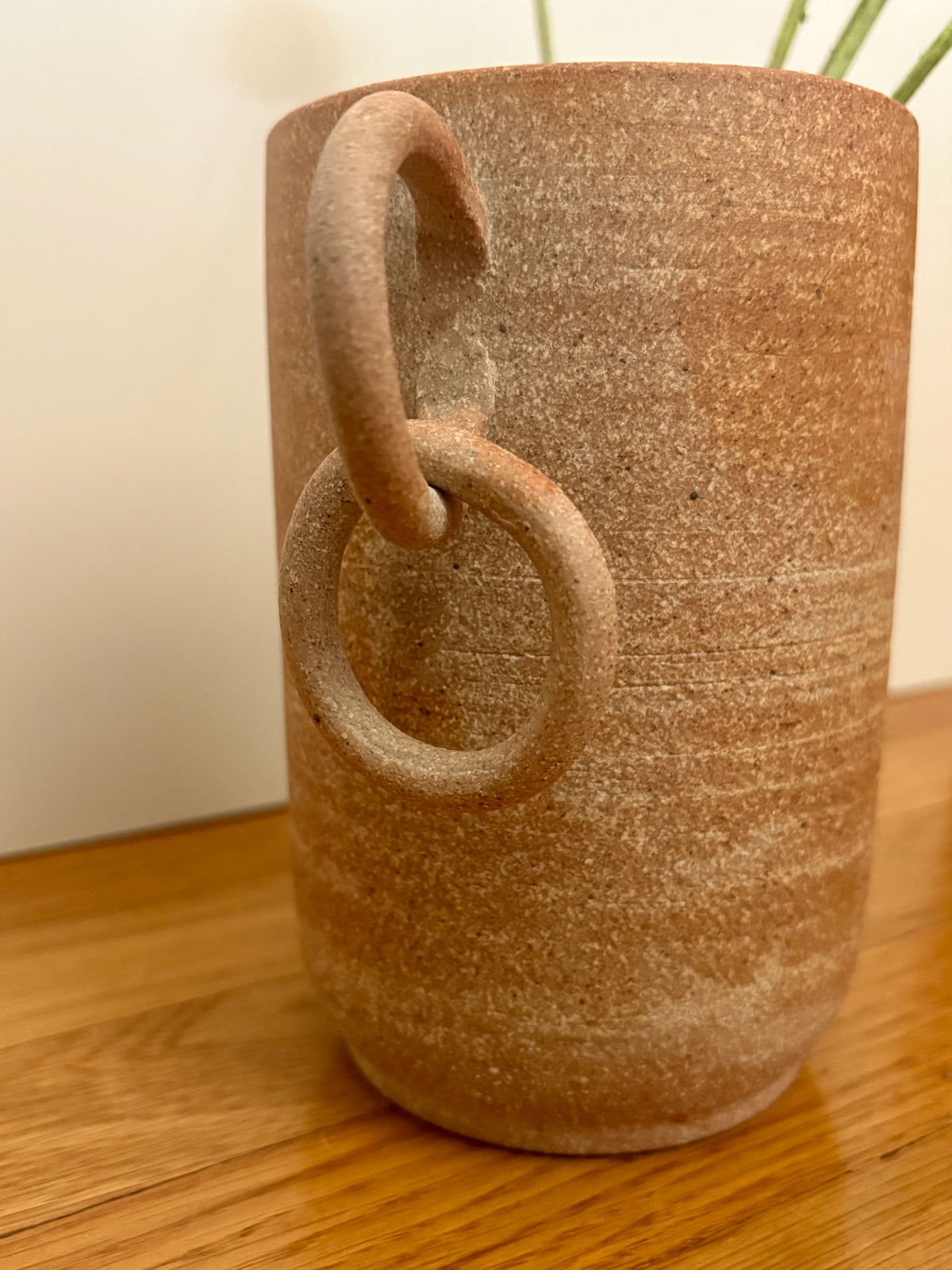 Ring Vase | Glossy White Center, Exposed Stoneware Exterior