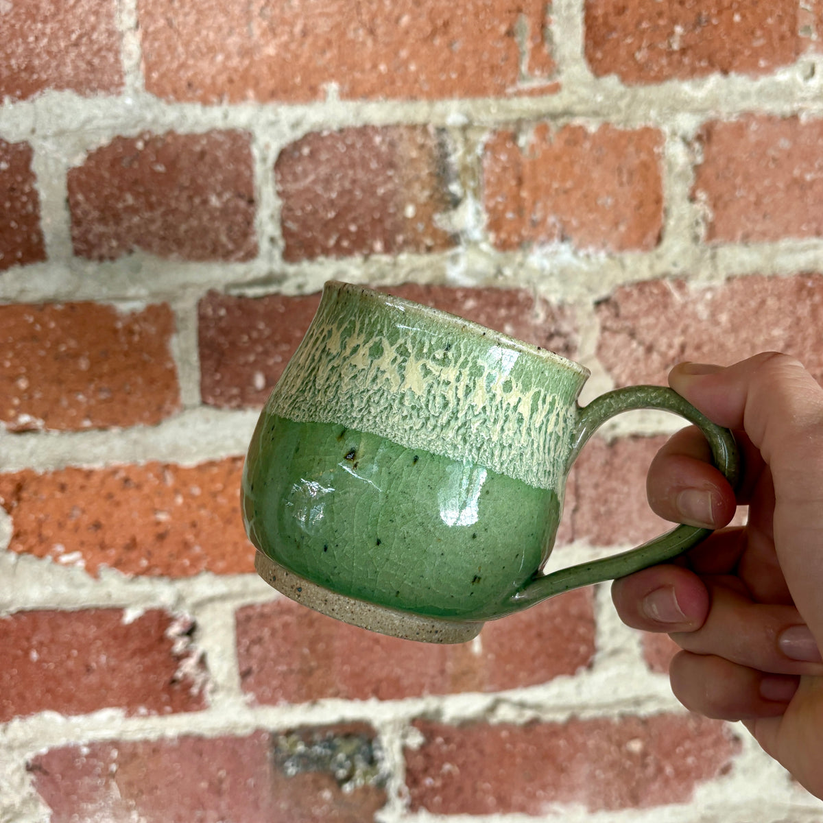 Curvy Ceramic Coffee Mug | Glossy Green & Yellow