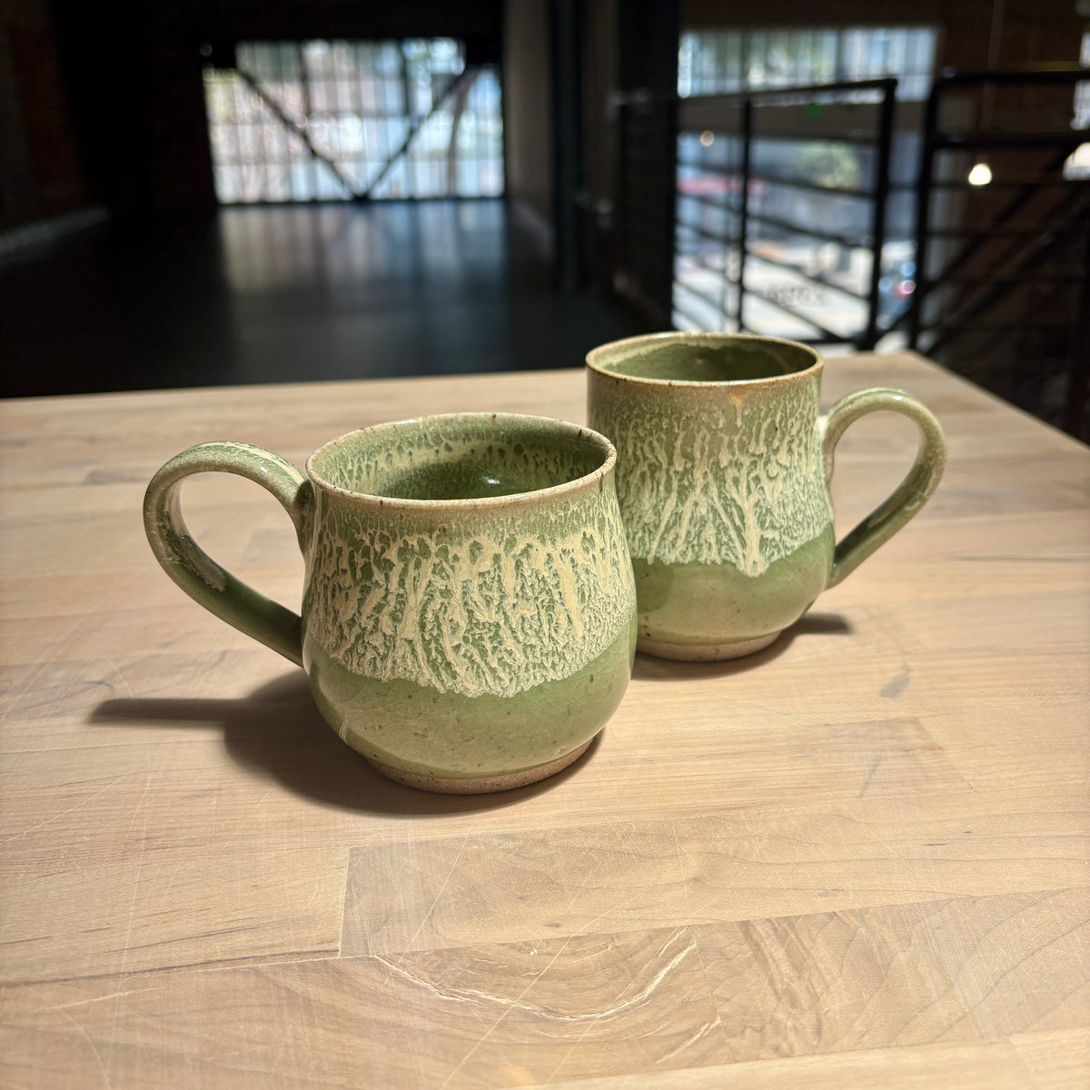 Curvy Ceramic Coffee Mug | Glossy Green & Yellow