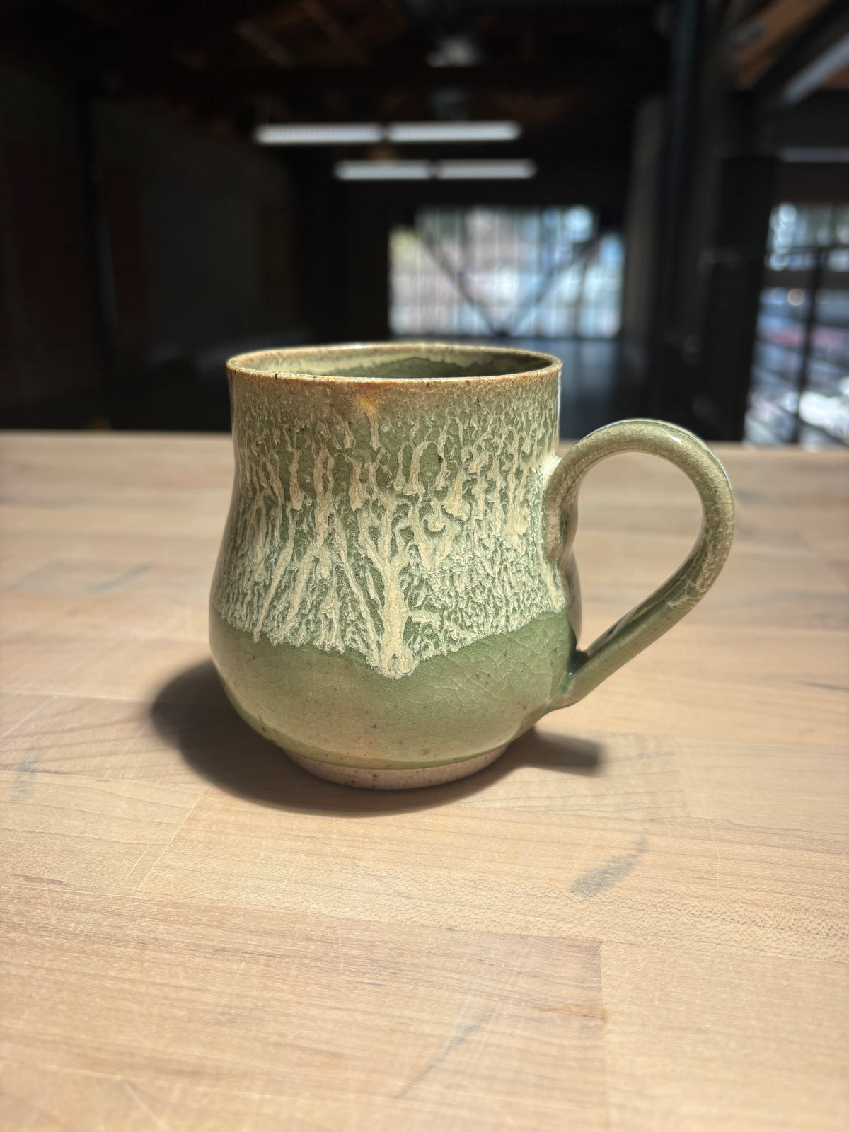 Curvy Ceramic Coffee Mug | Glossy Green & Yellow