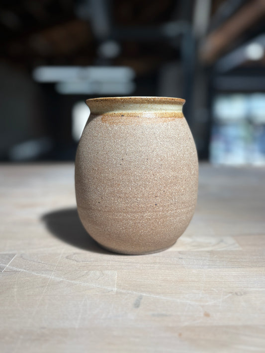 Ovular Stoneware Vase | Matte White, Natural Exterior
