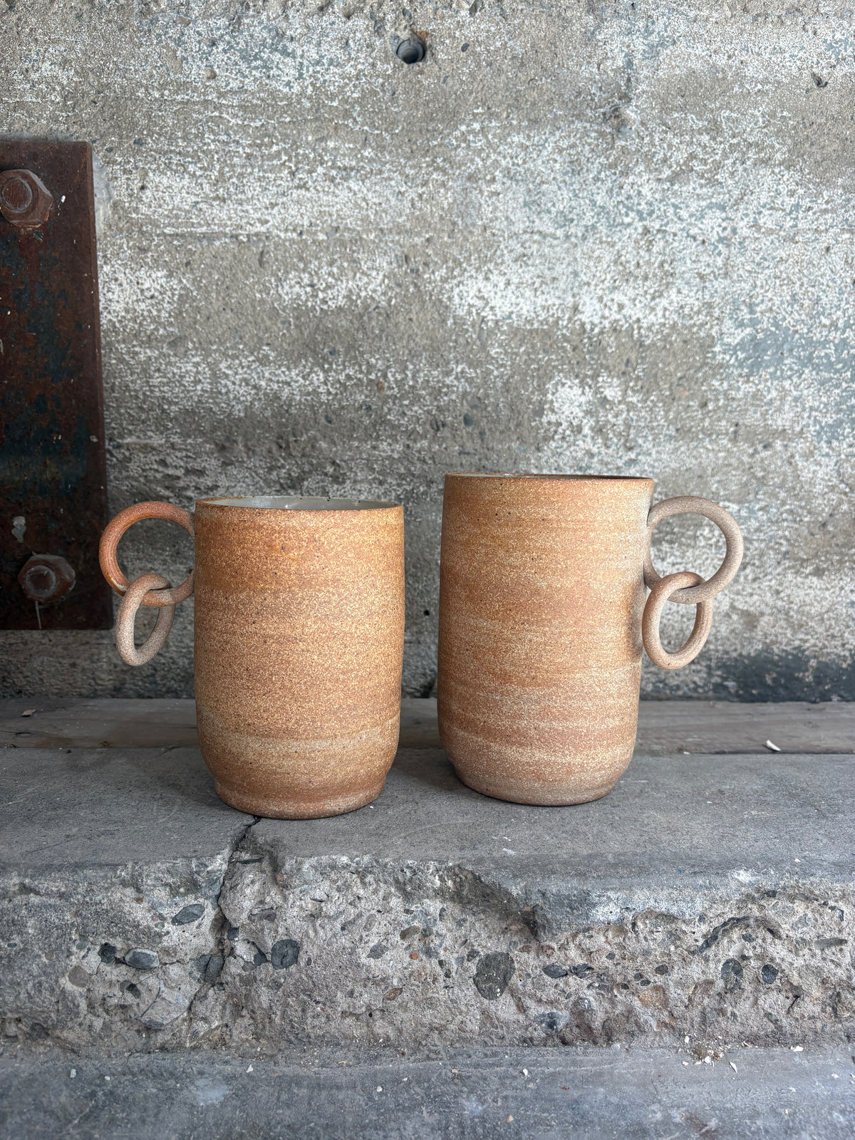 Ring Vase | Glossy White Center, Exposed Stoneware Exterior