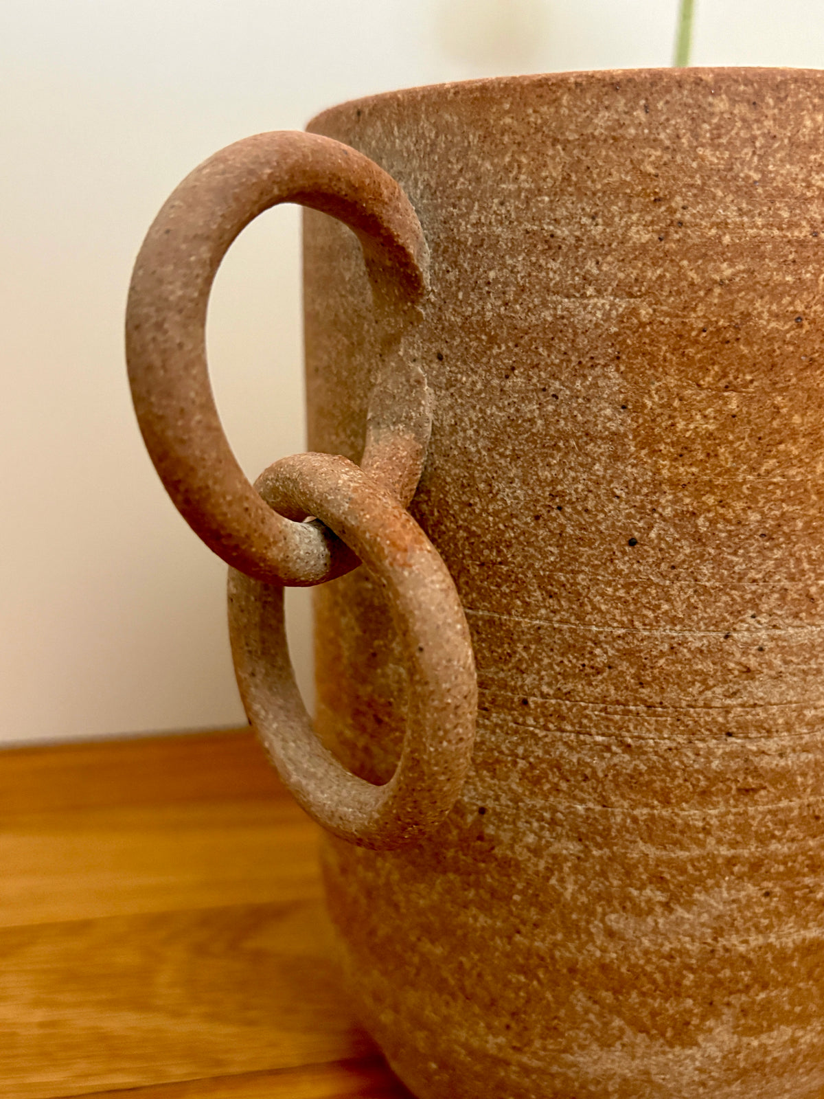 Ring Vase | Glossy White Center, Exposed Stoneware Exterior