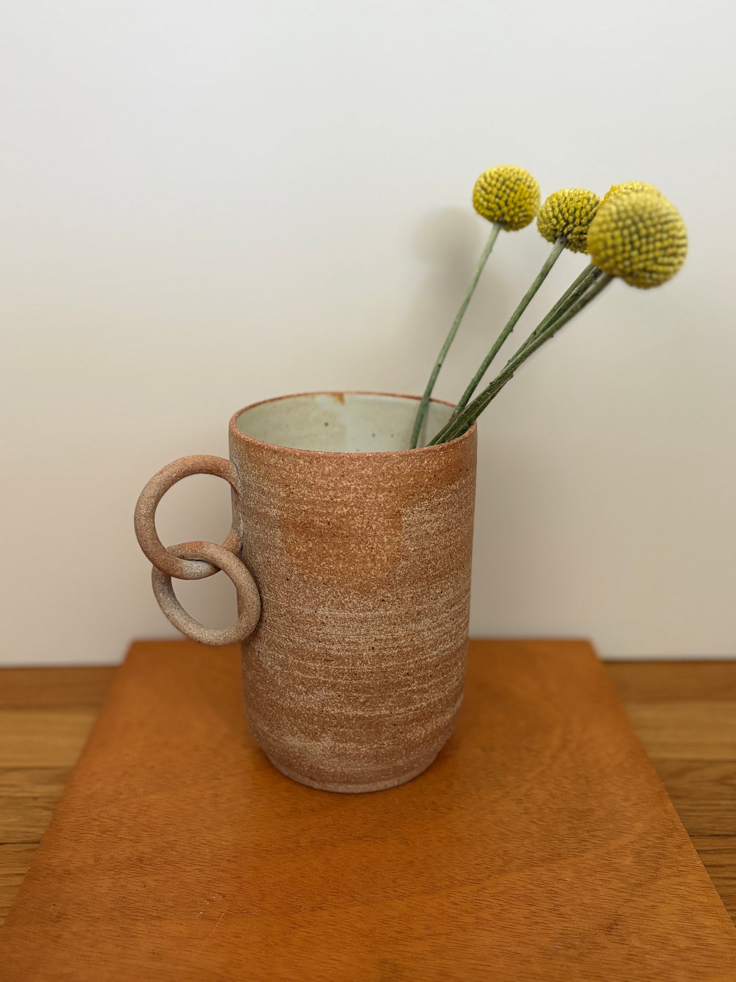 Ring Vase | Glossy White Center, Exposed Stoneware Exterior