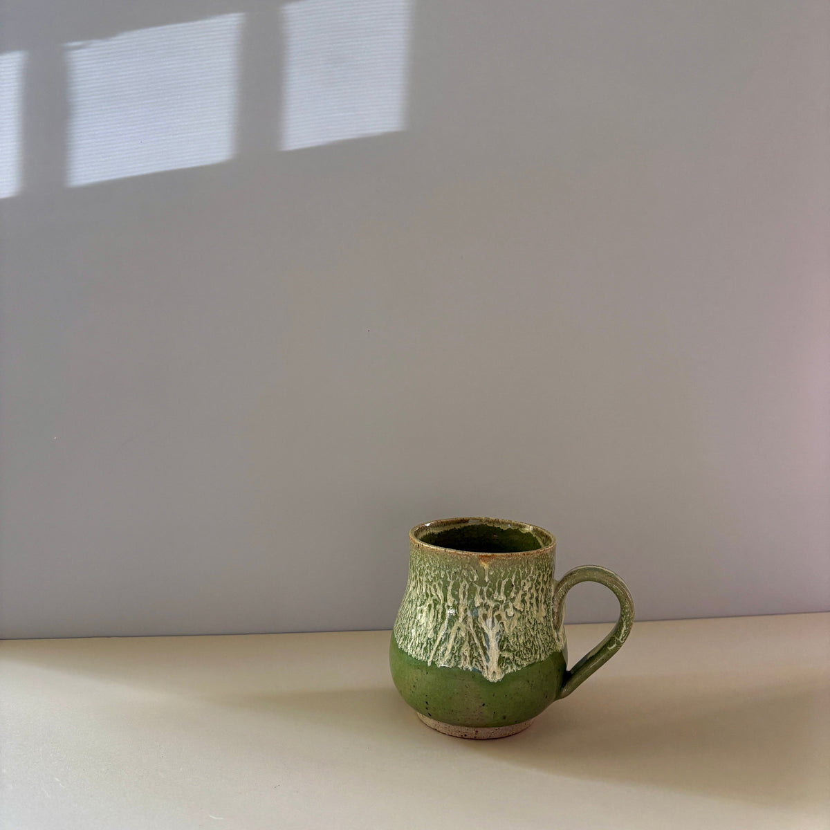 Curvy Ceramic Coffee Mug | Glossy Green & Yellow