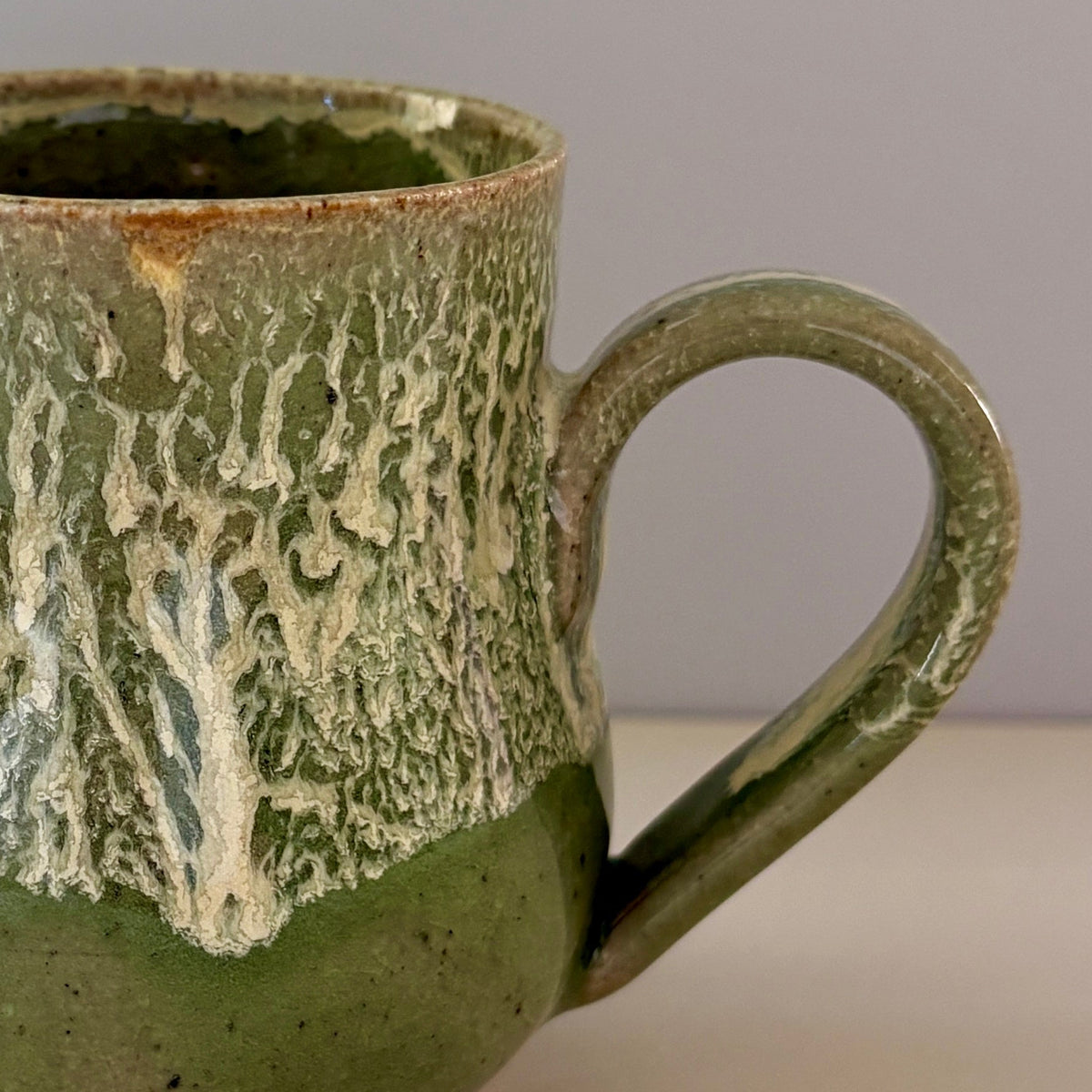 Curvy Ceramic Coffee Mug | Glossy Green & Yellow