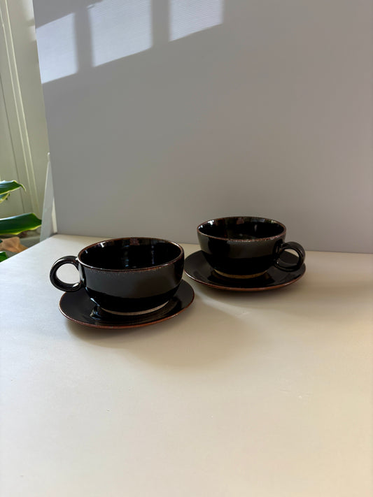 Ceramic Tea Cup & Saucer (12 oz) | Glossy Midnight Black