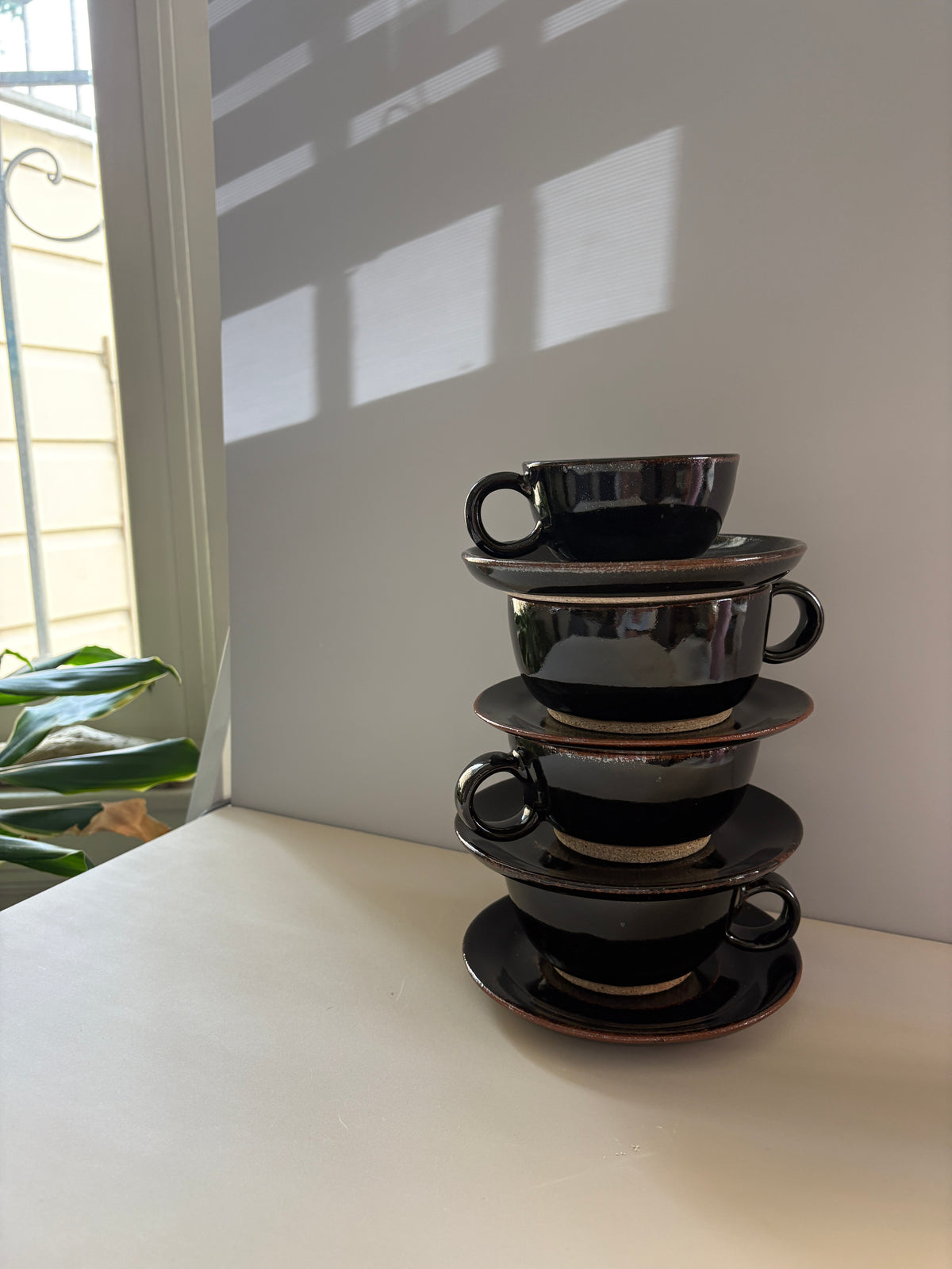 Ceramic Tea Cup & Saucer (12 oz) | Glossy Midnight Black